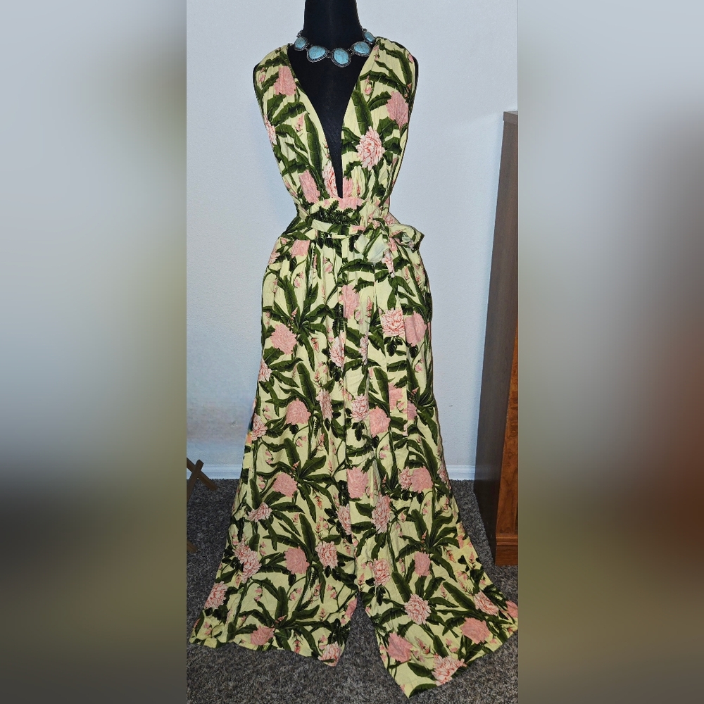 Agua Bendita X Target Peony Botanical Halter Jumpsuit Yellow XL